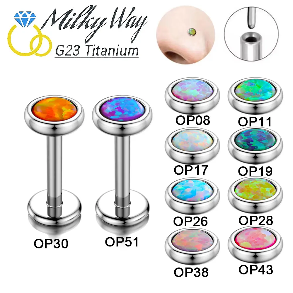 G23 Titanium Push in Nose Piercing Colorful Opal Stone Earrings Sexy Lip Stud Labret Ear Tragus Cartilage Studs Women's Jewelry piercing jewelry nose studs body piercing earrings ear piercing jewelry ear studs body piercing jewelry body jewelry