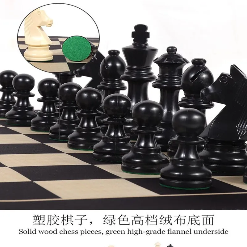 Portable Children's Chess Set Game 95mm King Weighted Chess Pieces International Standard Teaching Set