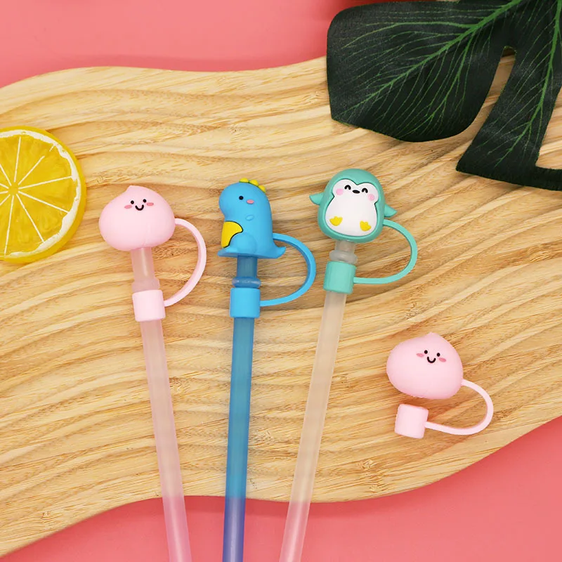 1Pc Cartoon Straw Tips Cap Drinking Dustproof Soft Rubber Straw Plug Cover Topper 6-8mm Sealing Tools Reusable straw plug cover