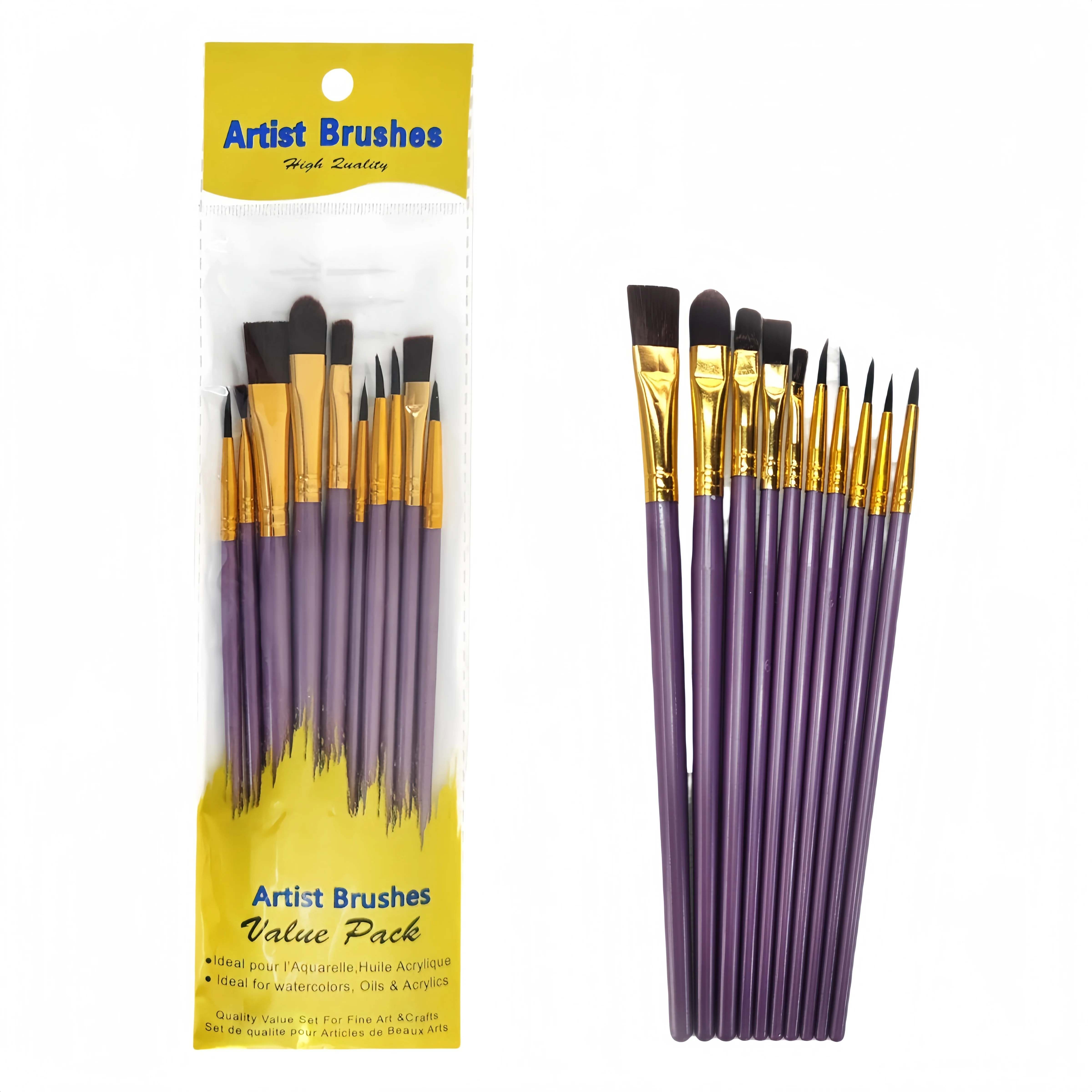 10 High-quality Nylon Brush Set of Oil Brush Plastic Rod Art Painting Watercolor Gouache Painting Pen