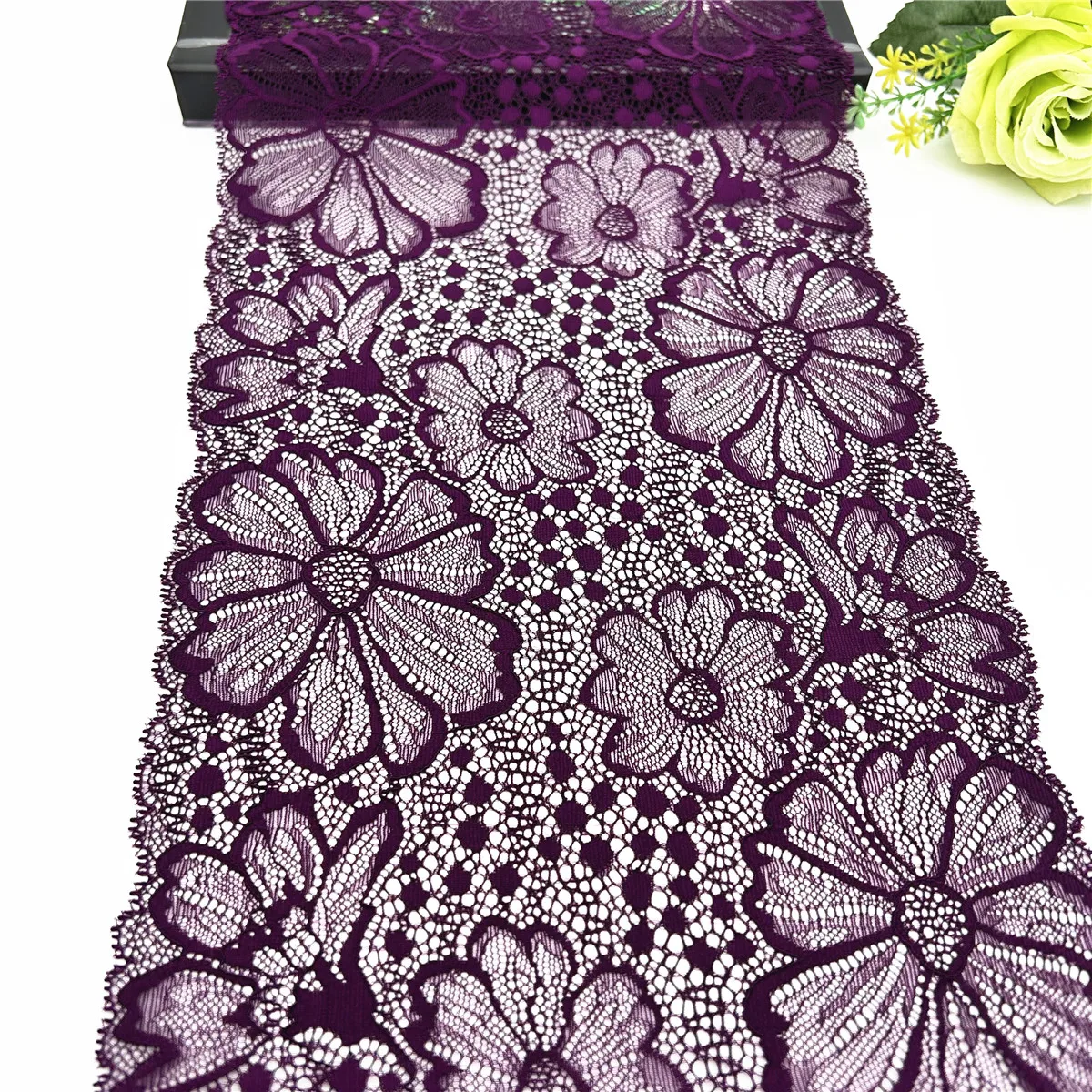 3y/lot Width 22cm Dark Blue Elastic Stretch Lace Trim 6