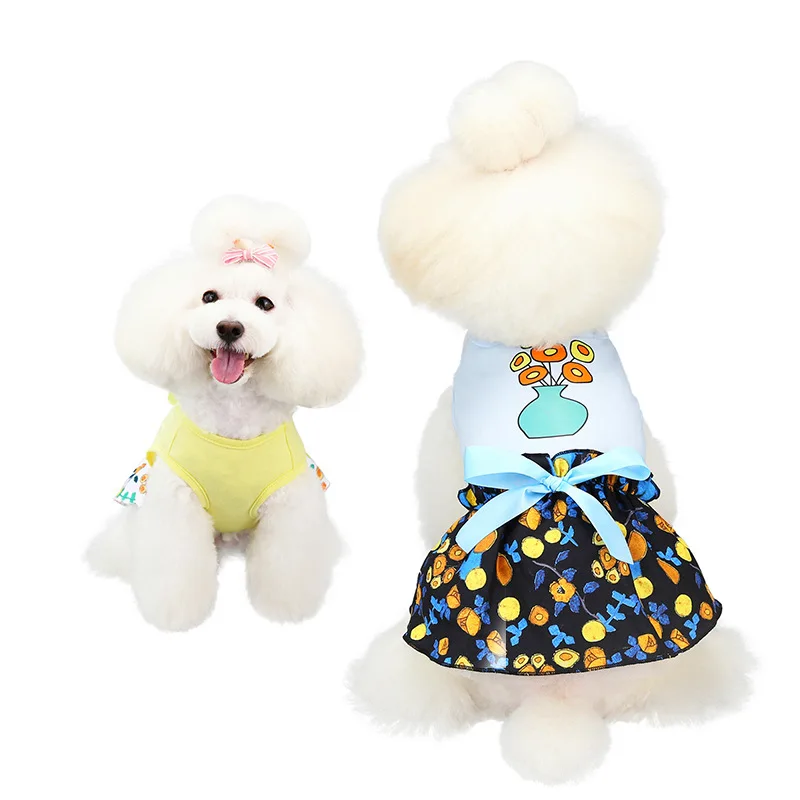 New pet skirt, digital print bow cat skirt, hot vase dog cat and dog sundress, suitable for summer wear, not stuffy, simp