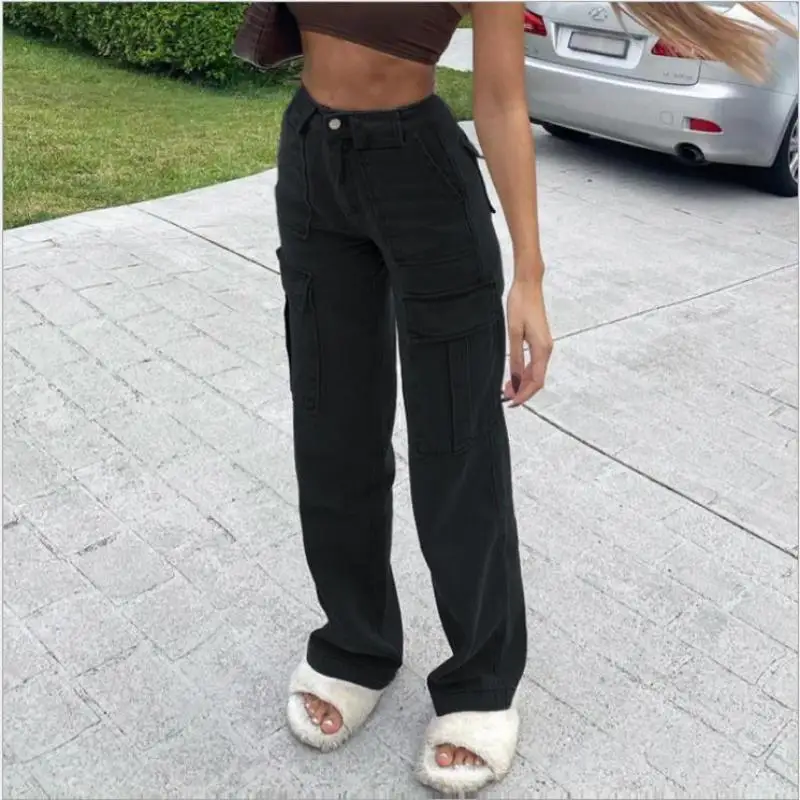 adidas pants Casual Cargo Pants Low Waist Vintage Grey Loose Streetwear Baggy Jeans Women Oversized High Street Sexy Y2K Straight Trousers linen pants