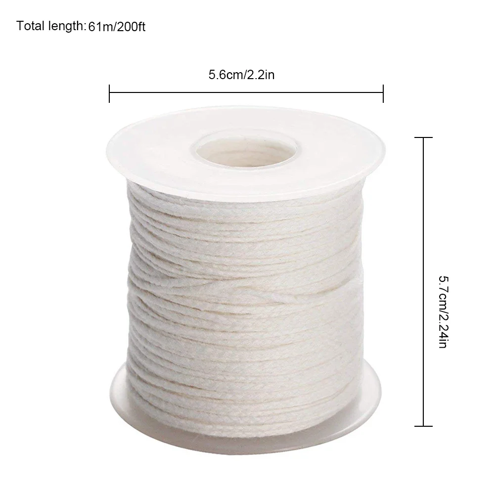 Description Picture 3 of item1 Roll 200 Feet 61M White Candle Wick Cotton Candle Woven Wick for Candle DIY and Candle Making Candle Making Supplies Accessory