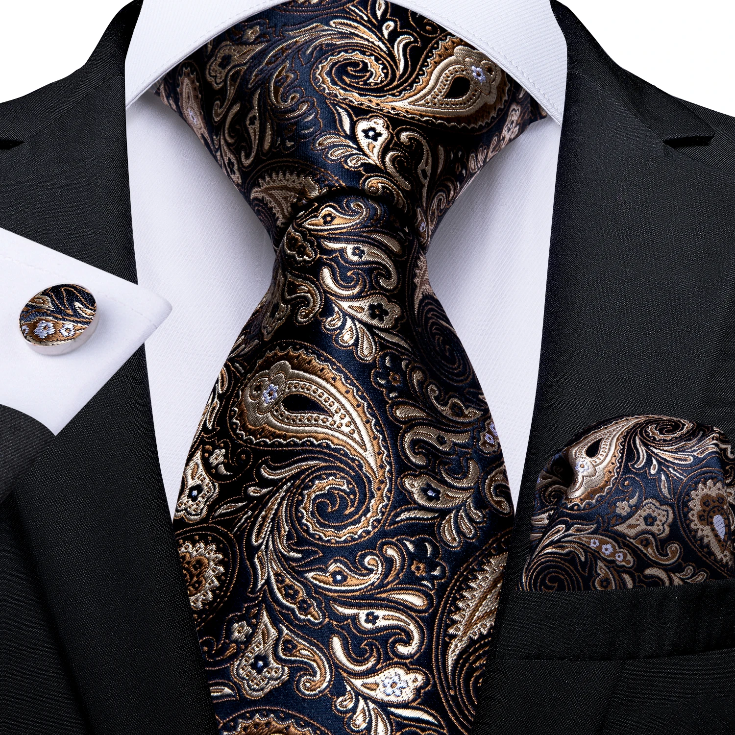 dibangu мужской галстук шелковый красный синий однотонный свадебный галстук карманные квадратные запонки зажим набор пейсли желтый Мужской галстук с золотыми и синими Пейсли, Свадебный галстук для мужчин, Hanky, запонки, Шелковый мужской галстук, вечерние, деловые, модные, DiBanGu, дизайнерские, MJ-7249
