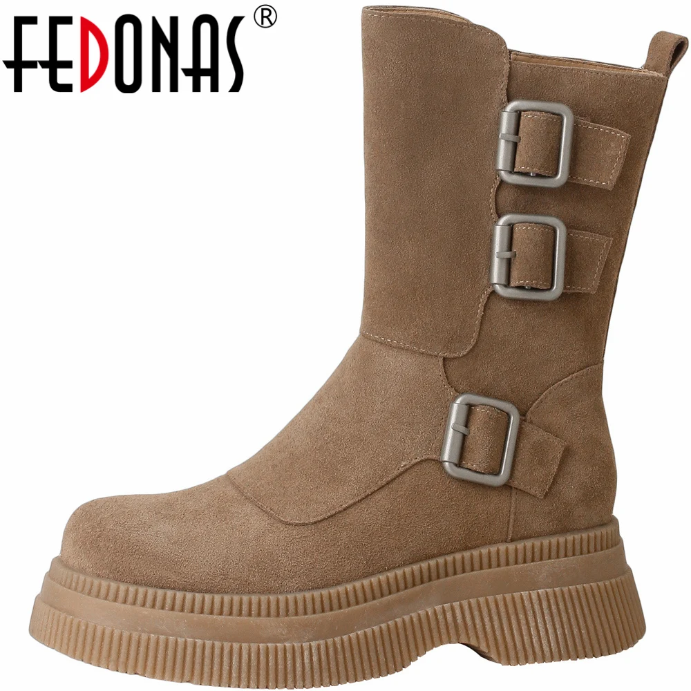 

FEDONAS Platforms Leisure Women Short Boots Side Zipper Cow Suede Leather Quality Casual Outdoor 2023 Autumn Winter Shoes Woman