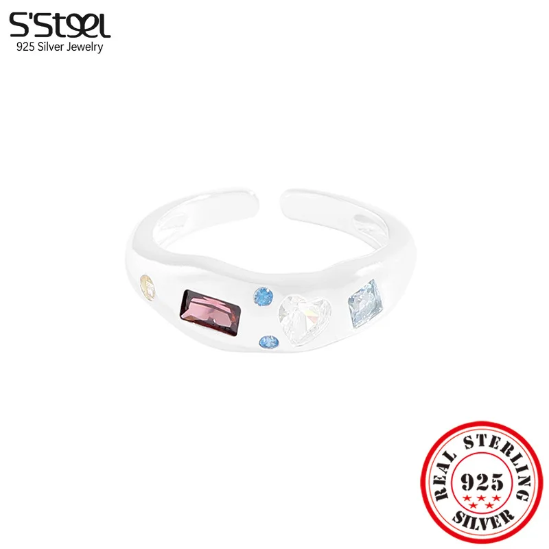

S'STEEL Real 925 Silver Small Zircon Resizable Rings For Women Luxury Brand Ringe Engagement 2023 Trend Accessories Jewellery