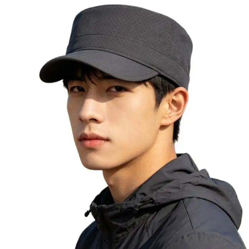 여름 신상 퀵 드라이 하이킹 자외선 차단 모자 패션 심플 펀칭 통기성 플랫 탑 아웃도어 캡 폴리에스터 챙