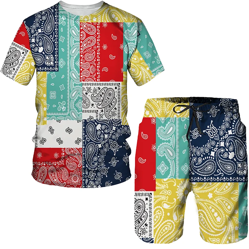 

Summer Street Graffiti 3D Patchwork Pattern Print Oversized T Shirt/Shorts/Suit Retro Style Hip Hop Men Clothing Set Chandals