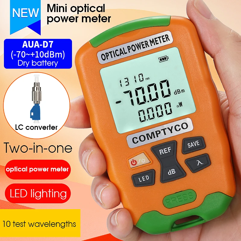 AUA-D7/D5 Mini Handheld 2 in 1 Optical Power Meter OPM Optical Fiber Tester with LED Lighting -70+10dBm/-50+26dBm