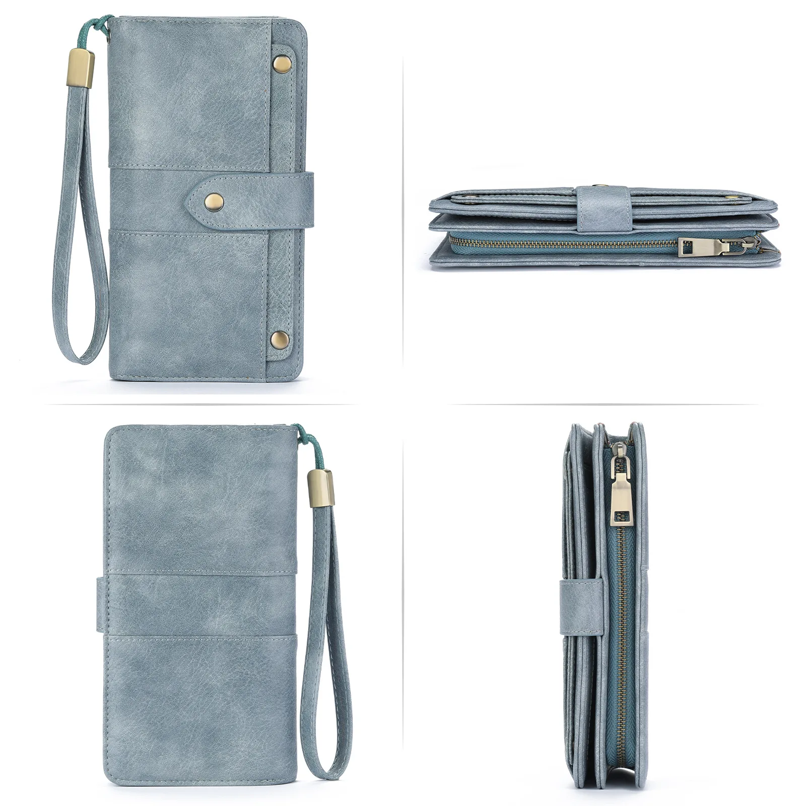 Vintage Oil Wax Leather Women's Wallet Long Three-fold Clutch Bag