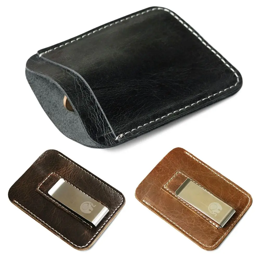 Metal Money Clip Fashion Thin Genuine Leather Credit Card Slot Slim Bills for Man
