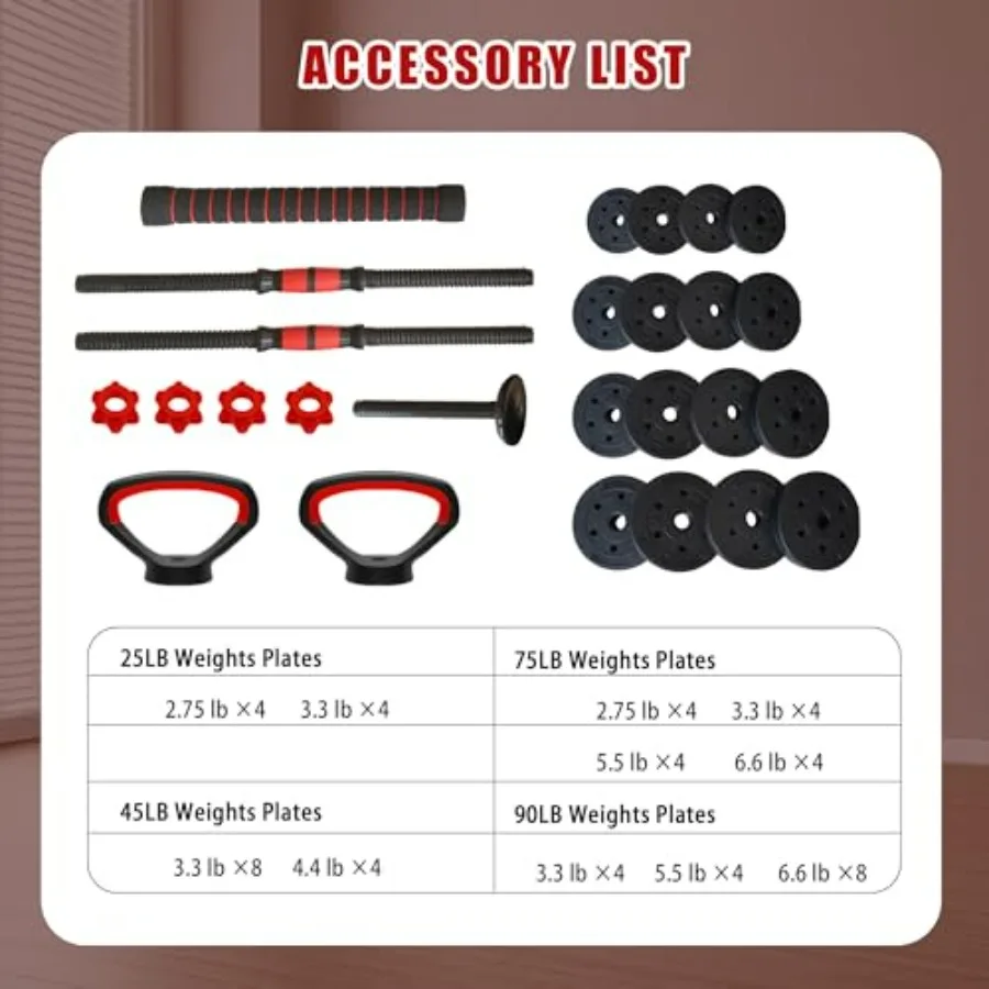 25 Pounds Adjustable Dumbbells 4-in-1 Dumbbells Set Free Weight Set with Connector – Convert to Barbell, Kettlebell & Push-Up St