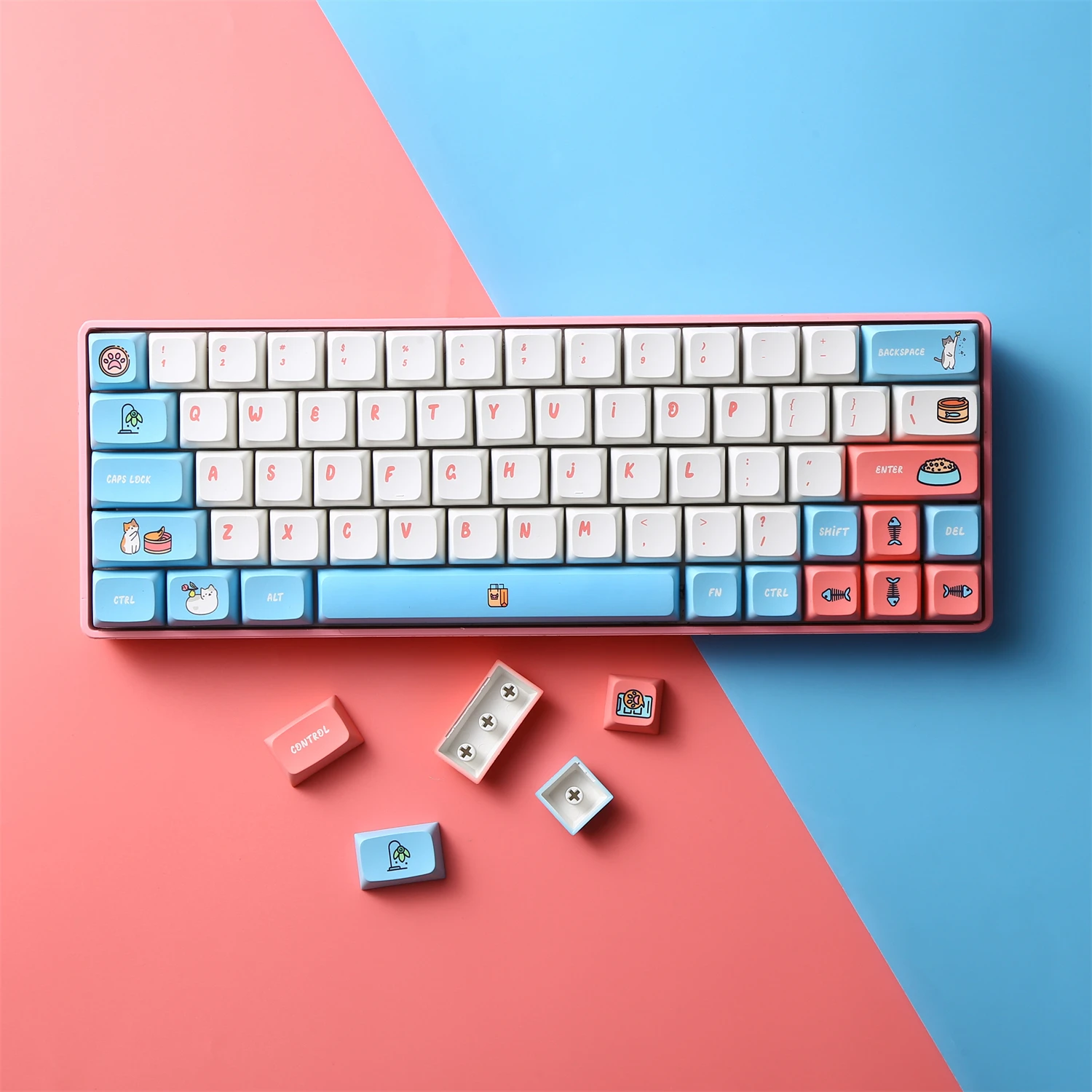 104+24 XDA Keycaps Set PBT Dye Sublimation ANSI ISO Layout for GK61 64 68  84 87 104 108 Mechanical Keyboards (Cute Cat)