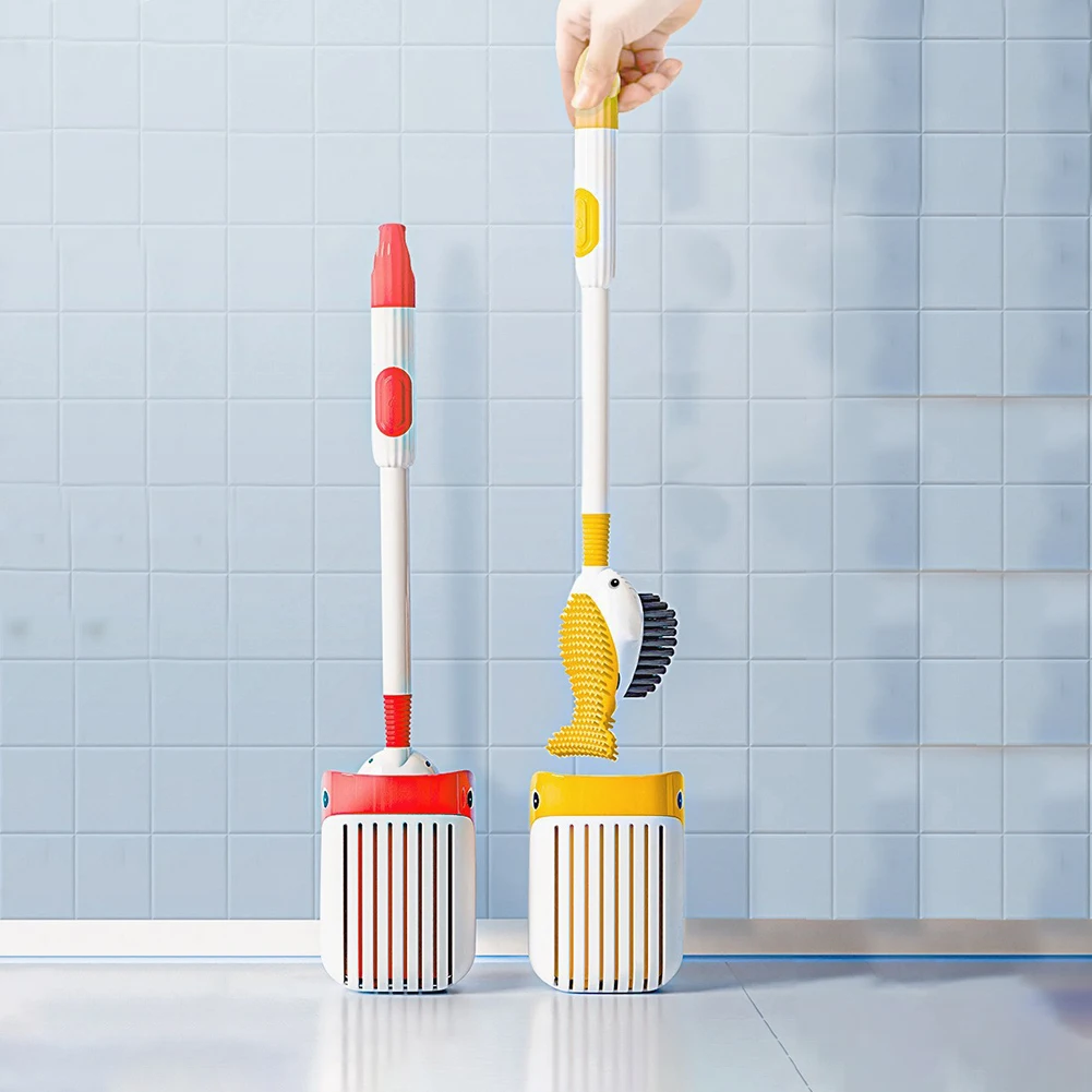 Cartoon Whale Toilet Brush with Holder Wall Mounted Toilet Bowl Cleaner Brush Refillable Handle Dispenser Bathroom Accessories