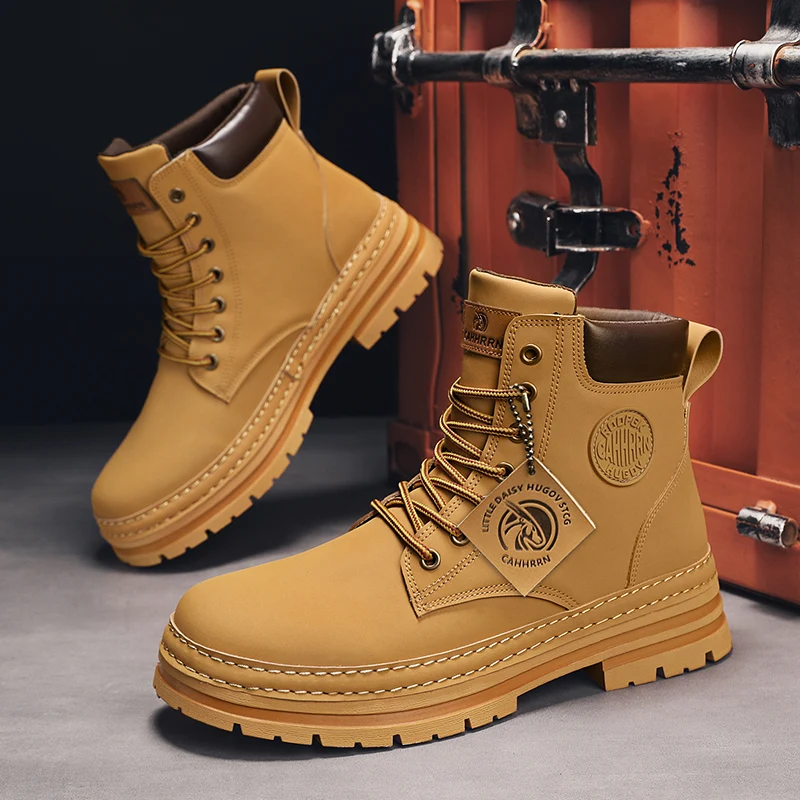 Mens Boots Casual Winter Shoes Platform Leather Outdoor Designer Luxury Work Safety Ankle Sneakers Chelsea Cowboy Tactical
