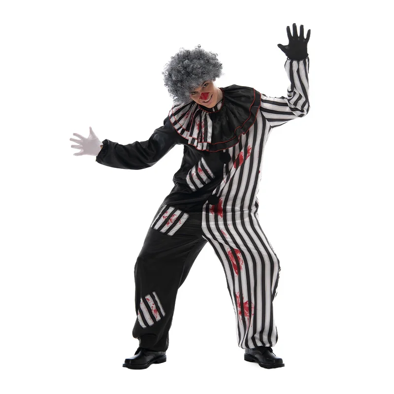 Adult Evil Clown circus Cosplay Halloween Costume Vintage Men's Bloody Killer Clown Carnival Easter Purim Fancy Dress cosplay costume