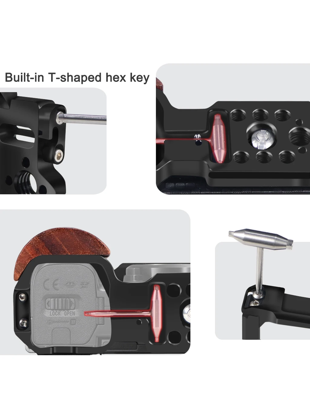 Kamerakäfig für Sony ZV-E10 mit seitlichem Holzgriff, oberer Griff aus Aluminium für Sony ZV E10 Vlogging Video Rig Filmherstellungssystem – Detail 8
