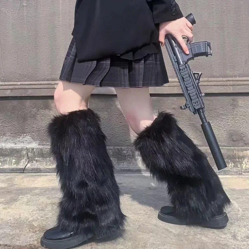 40cm Exaggerated Disco Club Imitation Wool Boots Plush Socks Long Lighted Stage Performance Fur Fluffy High Leg Guards Female