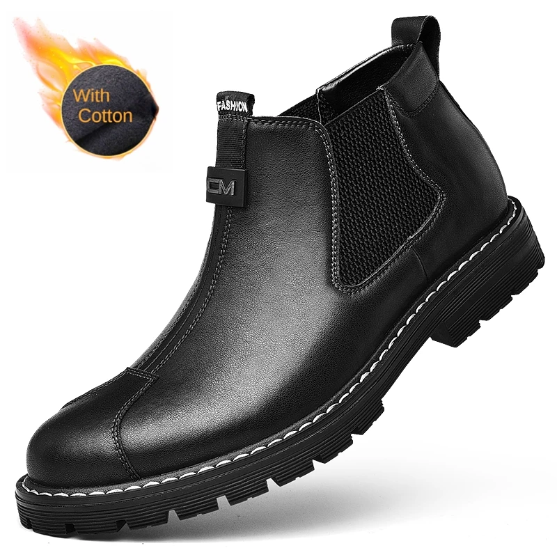 

Мужские ботинки из натуральной кожи, с плюшевой подкладкой и хлопком