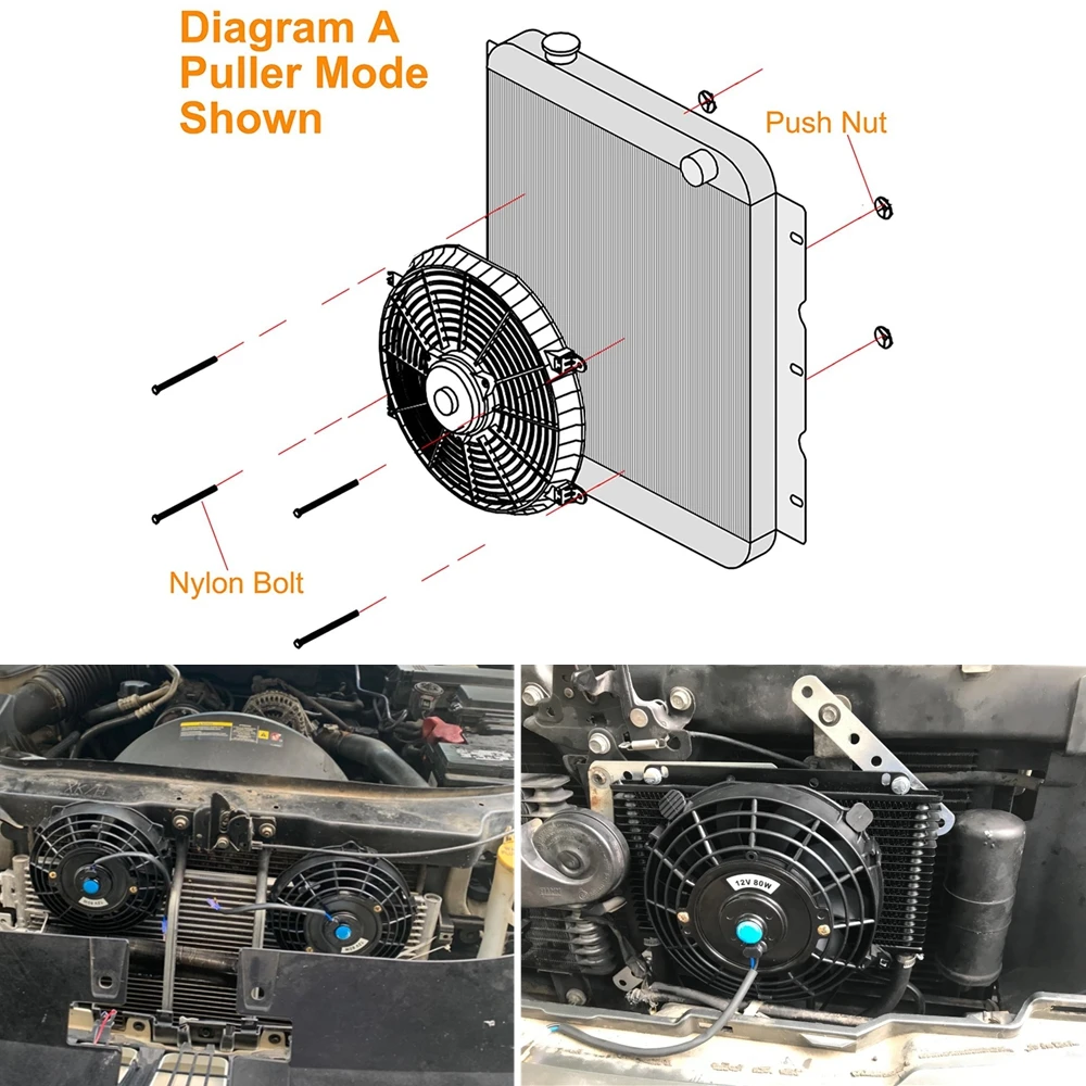 Electric Fan Car Fan Air Conditioning Fan Universal 7/9/10/12/14/16 Inch 12V 80W 2100RPM Car Air Conditioning Cooling Fan Blade Cool Mounting Kit