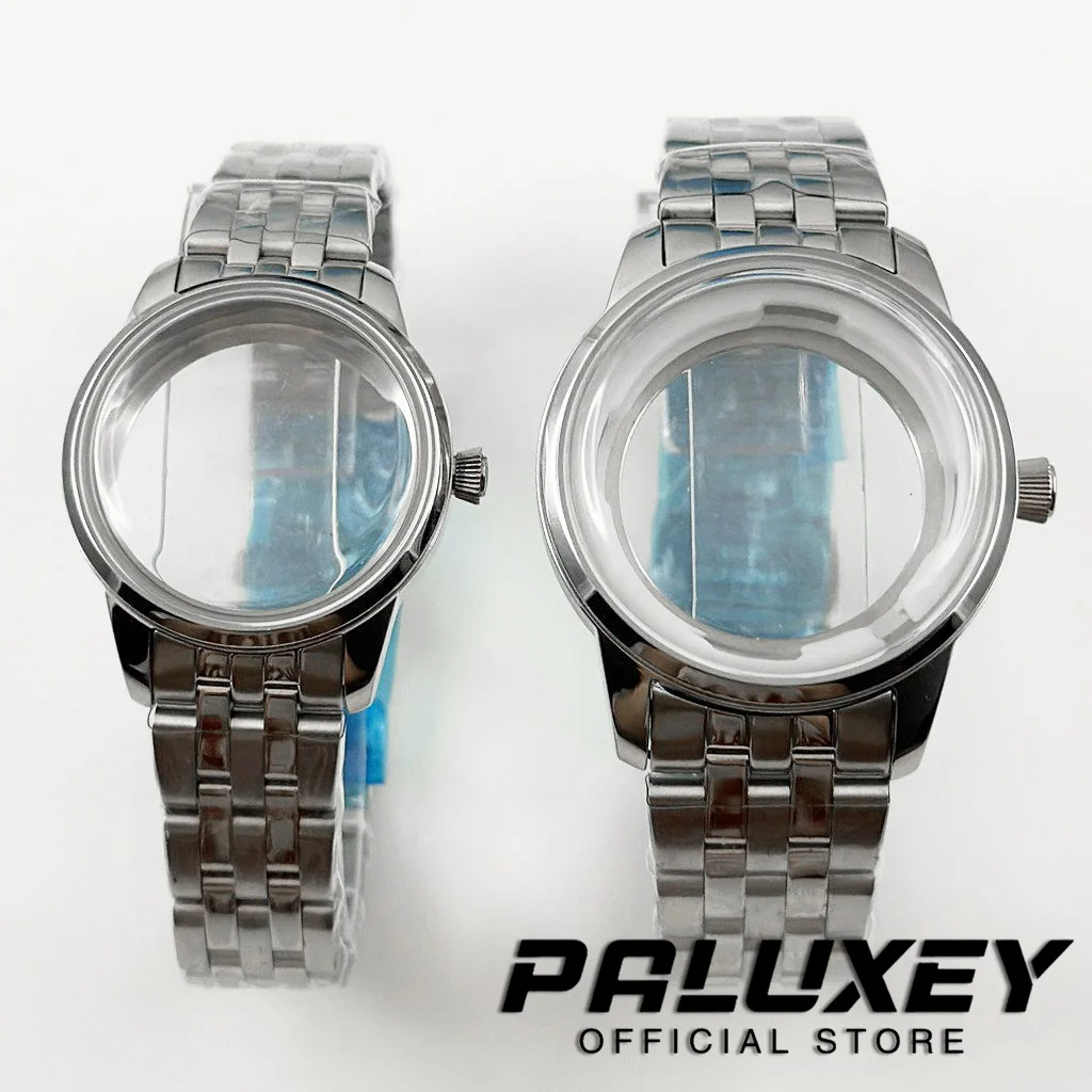 Premium Stainless Steel Watch Case with Arch Glass and Transparent Backcover, Compatible with NH35/NH38 Movement
