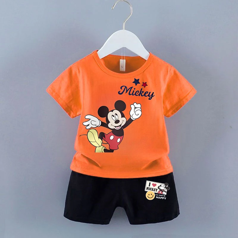 DISNEY Summer Children's Pullover Sets Mickey Print Boys Clothing Sets Breathable Thin Kids Tshirt And Shorts 2pcs Suit 5