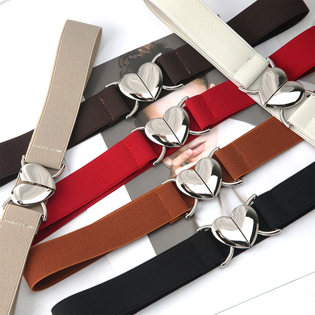 

Canvas Belts Girls Multicolor Adjustable Elastic Waist Belts For Women With Heart Shape Buckle Uniform Jeans Dress Decorations