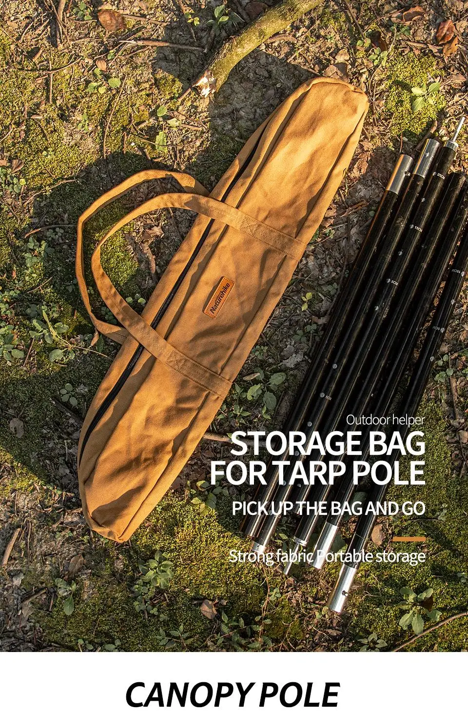 Description Picture 3 of itemNaturehike Sun Shelter Tarp Storage Bag Portable Tent Pole Bag Wear Resisting Tent Awning Rod 16A Canvas Pack Bag