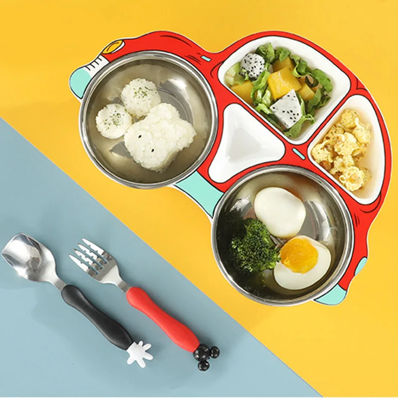 Cartoon Car Shaped Divided Baby and Toddler Plates Non-Slip Unbreakable Children durable baby toddlers Divided Baby plate