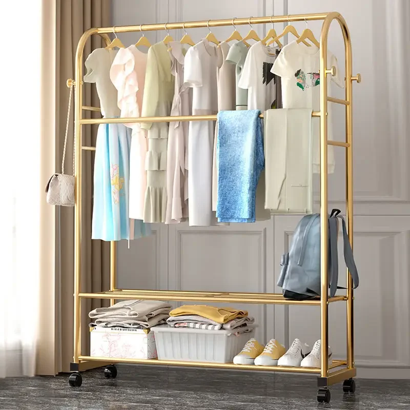 Light Luxury Hanging Hangers Home Floor-to-ceiling Coat Rack Balcony Drying  Bedroom Net Red Single Pole Simple Clothes