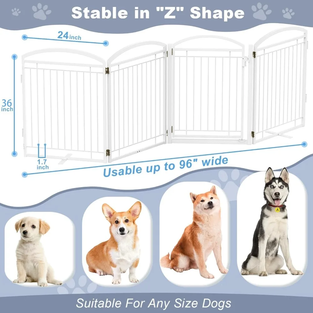 Extra Wide 96'' Tall 36'' Freestanding Dog Gate with Door, Suitable for Outdoor and Indoor Spaces, Large Openings