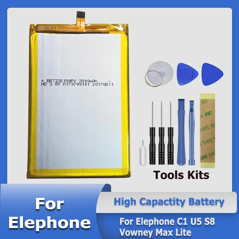 

2023 Новый ElephoneC1Max ElephoneVowney ElephoneS8 ElephoneU5 ElephoneC1 аккумулятор для Elephone C1 U5 S8 Vowney Max Lite + инструмент