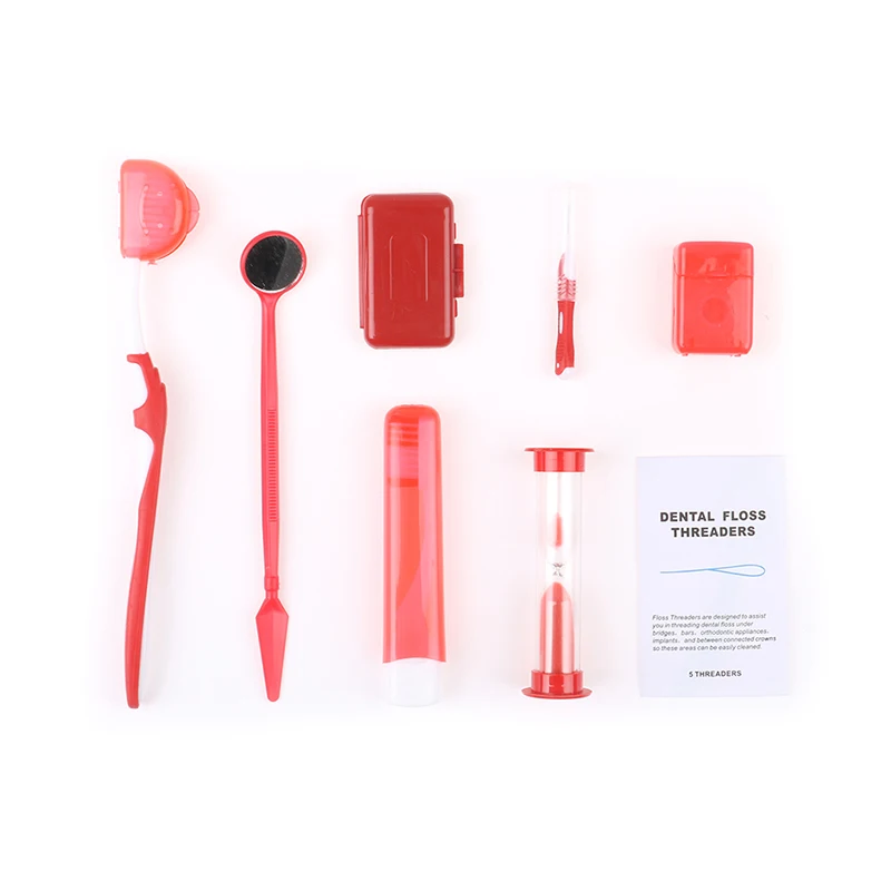8Pcs Dental Teeth Orthodontic Kits Oral Cleaning Care Whitening Tool Suit Interdental Brush Floss Thread Wax Mirror 4 Colors