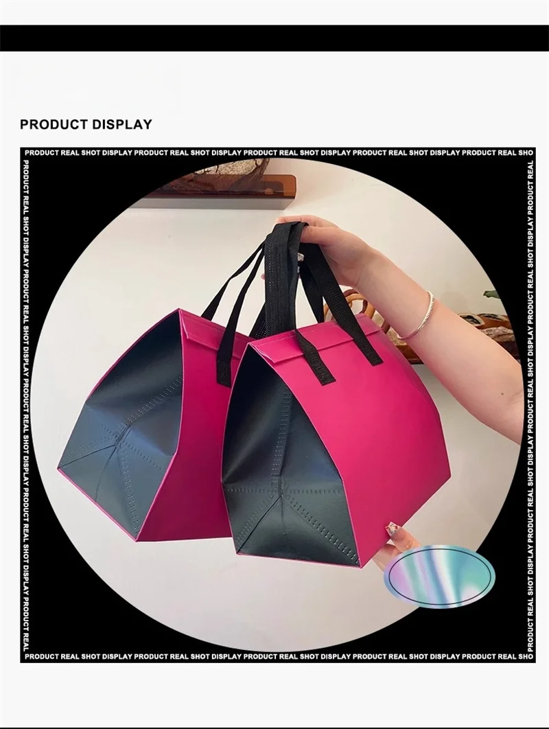 10pcs Pink Non-Woven Insulated Tote Bags – Reusable Fabric Pouches for Food, Drinks, Lu... - SKU NITB1559 - UGI Packaging