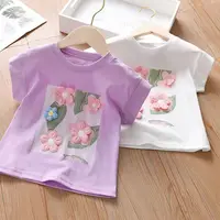 T-shirt à manches courtes pour filles, vêtements d'été, motif floral 2