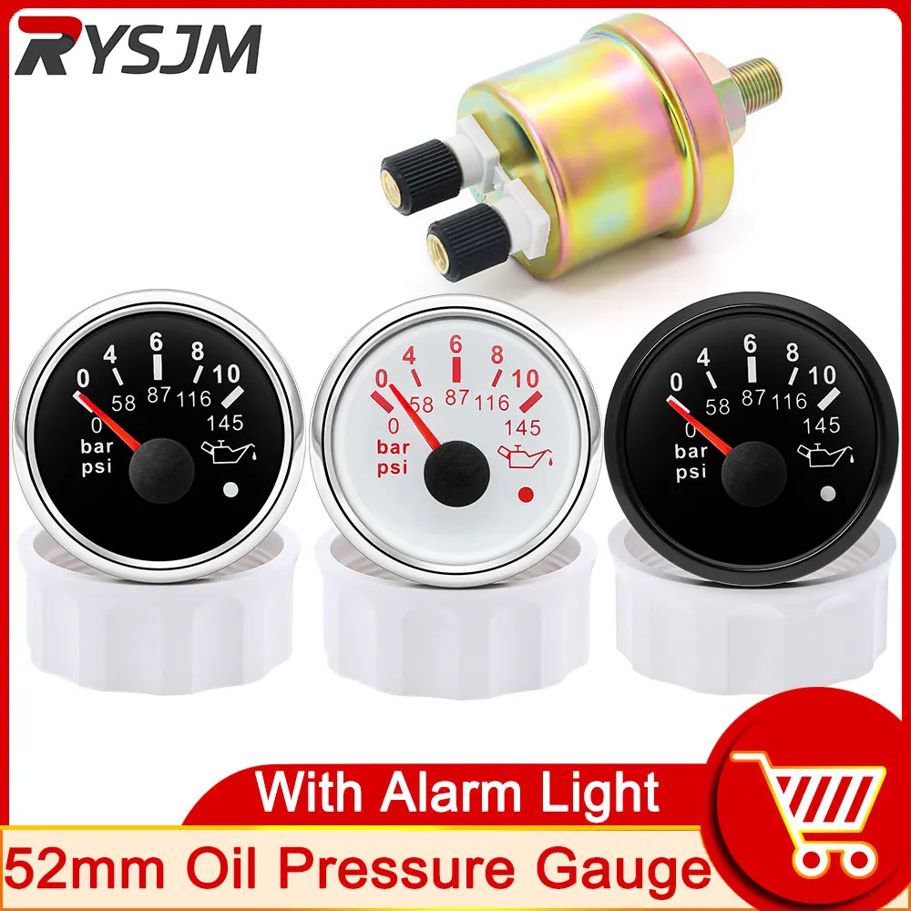 HDPointerOilPressMeter52mmOilPressureGaugewithAlarmLight