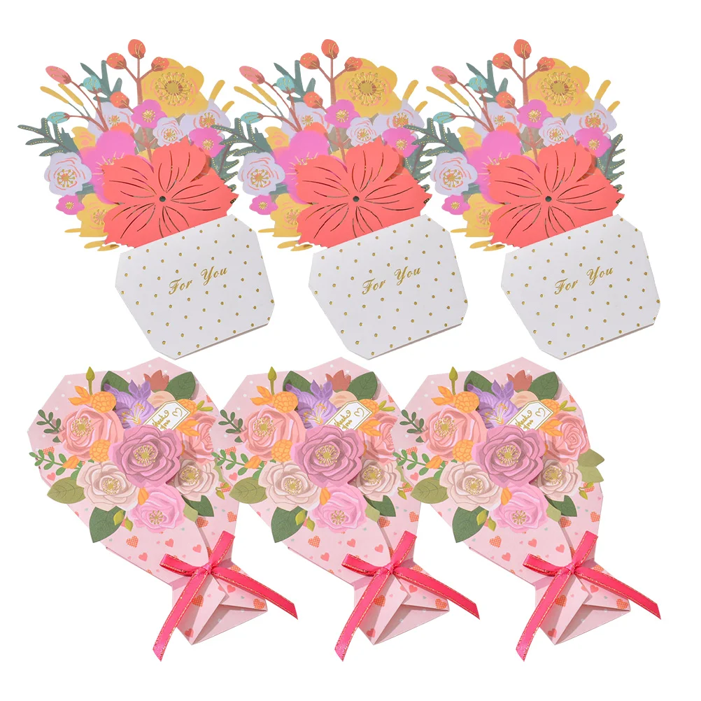 

6 Pcs Flower Greeting Card Gift Cards Mom Message Mother's Paper Jam for Party Bouquet Festival Blessing