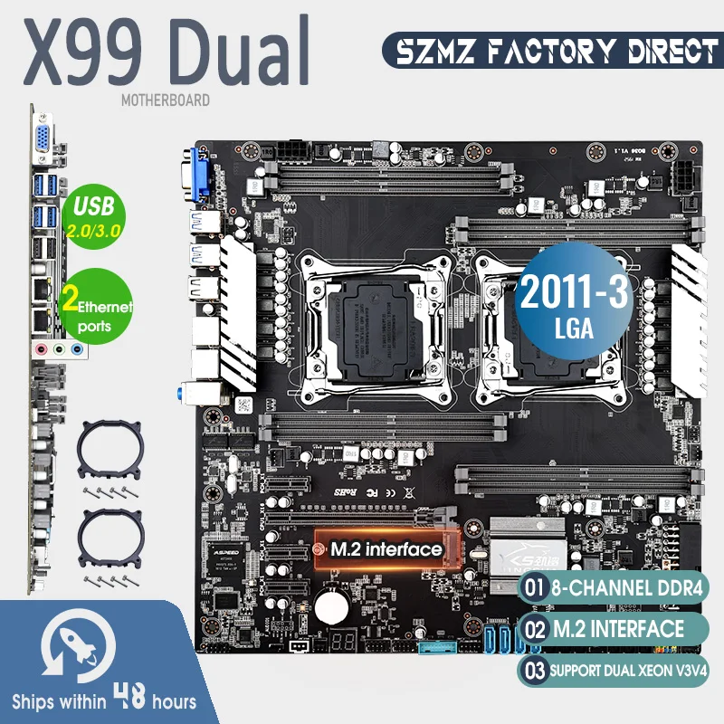 x99 Dual CPU JINGSHA Motherboards Socket LGA 2011 3 Dual Gigabit Ethernet VGA, USB3.0,10* SATA3.0, NVMe M.2, 8* DDR4 Up to 256GB|Motherboards| - AliExpress
