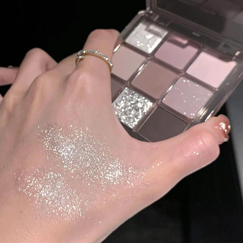 9 Color Dark Punk Smoky Eye Shadow Palette Grey Pink Pearl Matte Brightening Lying Silkworm Shimmer Earth Color Makeup