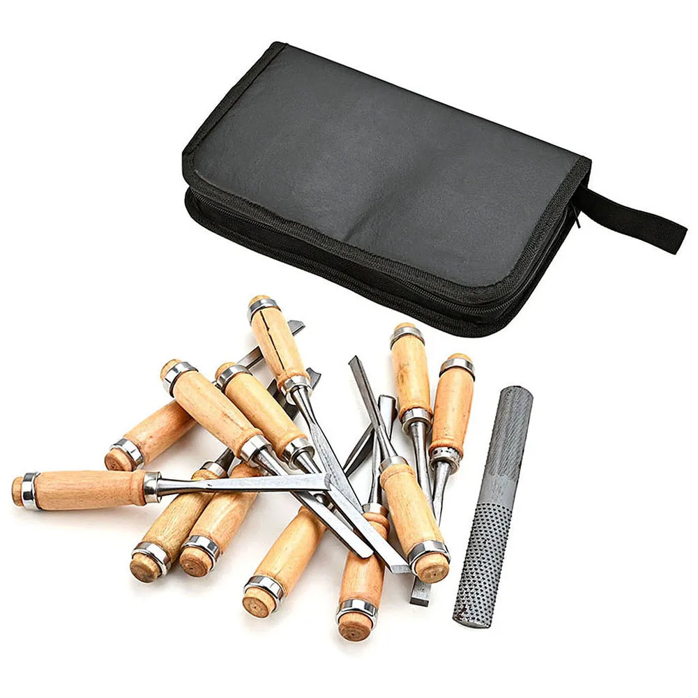 Professional 13pcs Wood Carving Chisel with Storage Bag Hand Tool Set