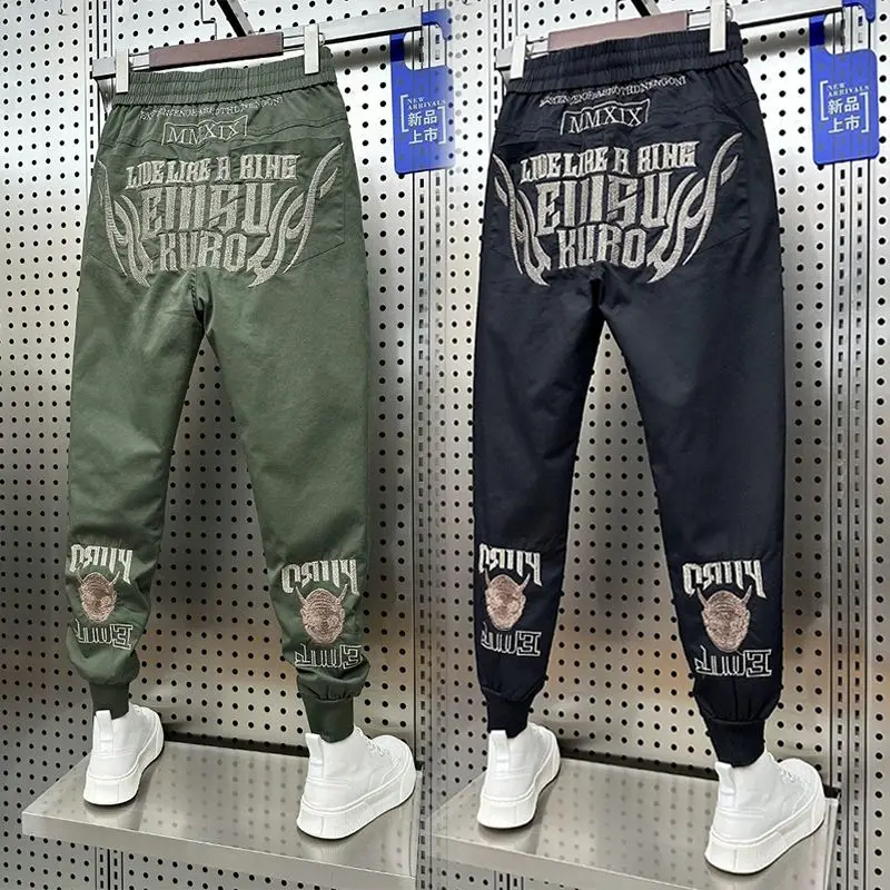 2023 Autumn and Winter Fashion Men's Fashion Letter Embroidery Versatile Sports and Casual Loose Fit Korean Corset Harun Pants