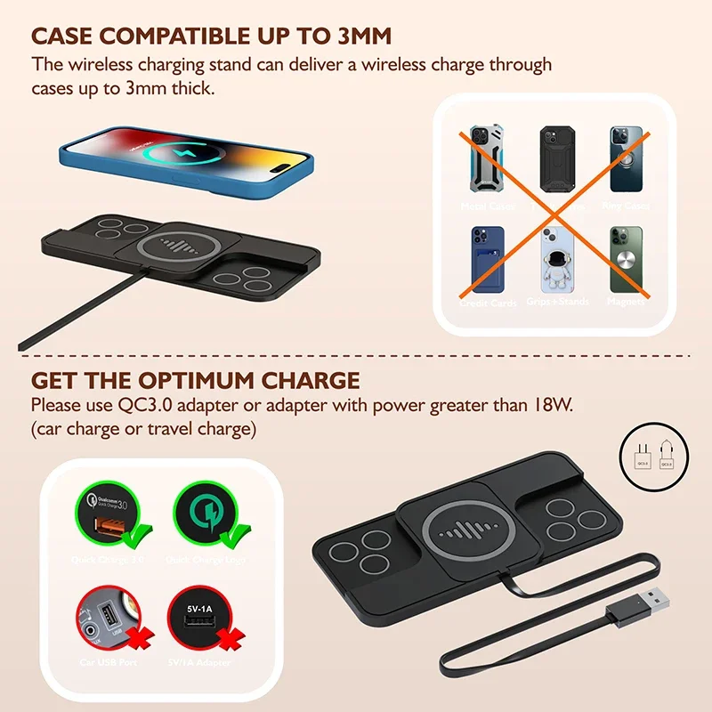 20W Fast Car Wireless Charger Pad For iPhone 15 14 13 Samsung Huawei AirPods Phone Non-slip Quick Car Wireless Charging Stand