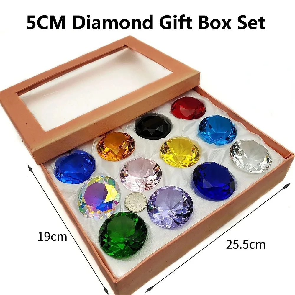 Crystal Glass Diamond Jewel Paperweight Room Decor Children Toys 12 Color Round Cut Crystal Gem Gift Box Set (12pcs) 4