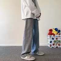 Men Slim Fit Youthful Vitality Vintage Jeans Men High Street Straight Leg Pants Fashion Baggy Casual Minimalist Trousers