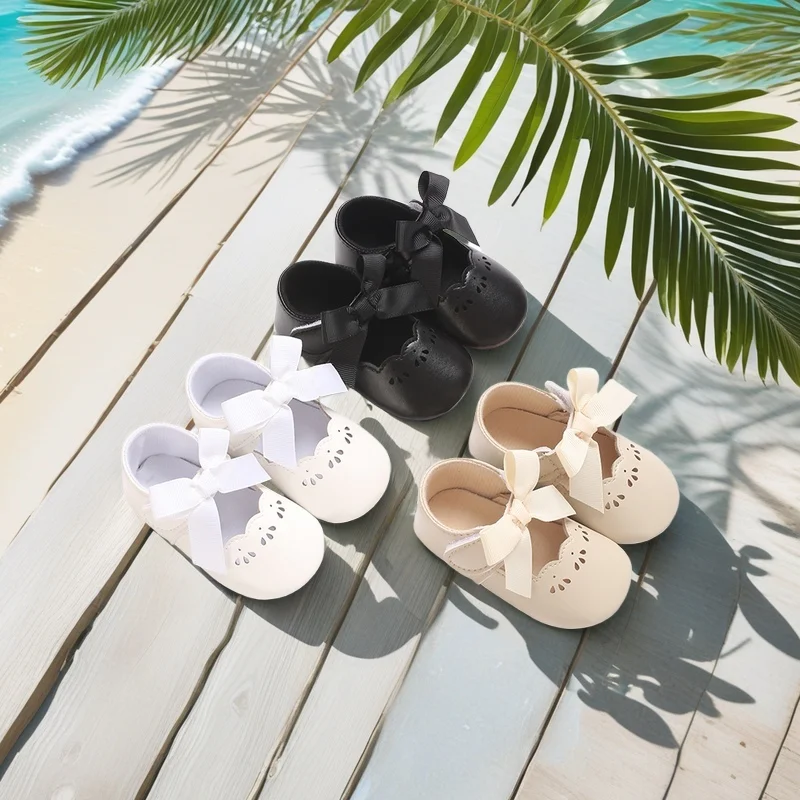 Solid Color Baby Girl Princess Shoes Cute Big Bow Spring Autumn Princess Shoes Suitable For 0-18M Baby Walking