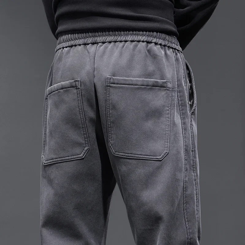 Men's Lyocell Elasticity Cargo Pants Baggy Bound Feet Sweatpants Drawstring Joggers Youth Streetwear Trousers Male Clothes 6