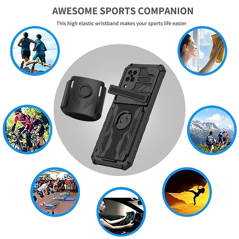 New Heavy Duty Armor For Samsung Galaxy A12 A13 5G A03s A02s Wristband Sport Shockproof Casing Stand Holder CASE Cover