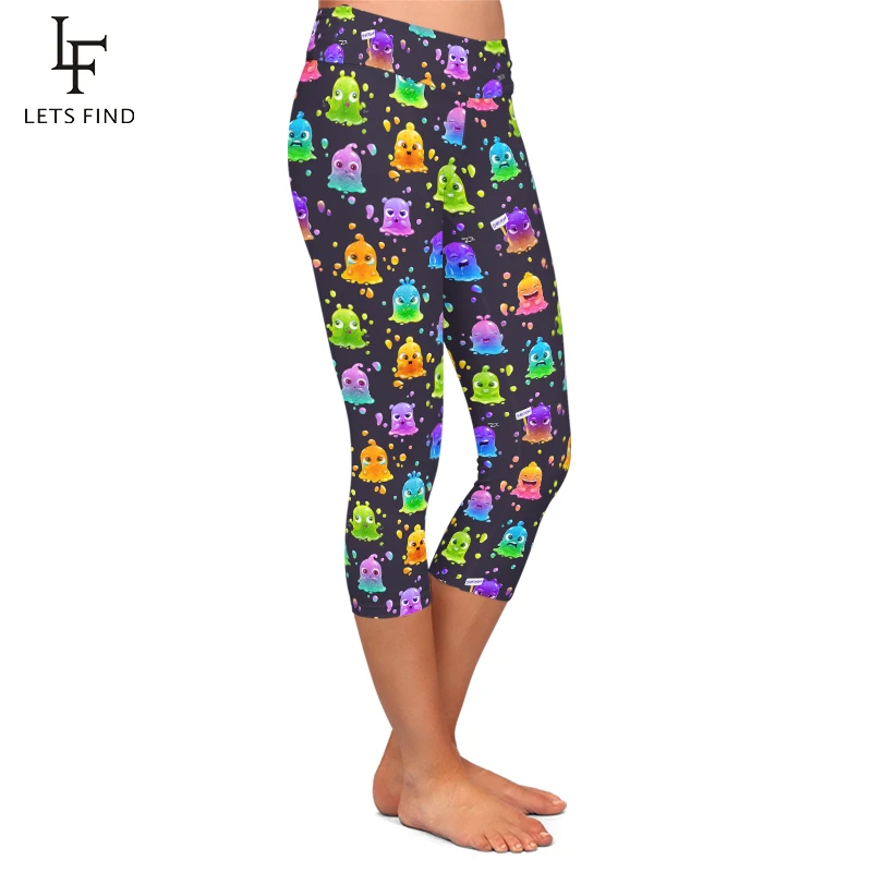 LETSFIND New Capri Print Cute Cartoon Colorful Slime Monsters Women Leggings High Quality Fitness Pants