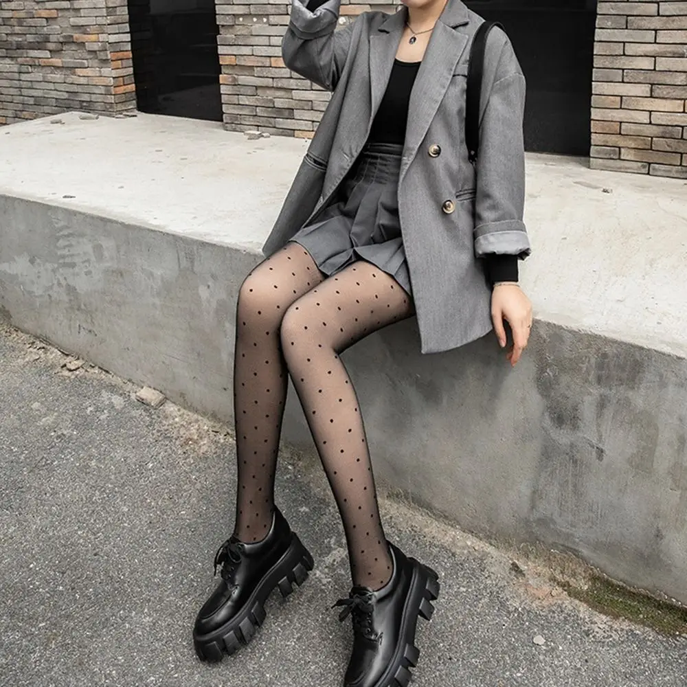 Bottoming Pants Double-layer Point Dot Pantyhose Black Nylon Bare Leg Socks Slim Dress Tights Bare Leg Artifact Ladies 3